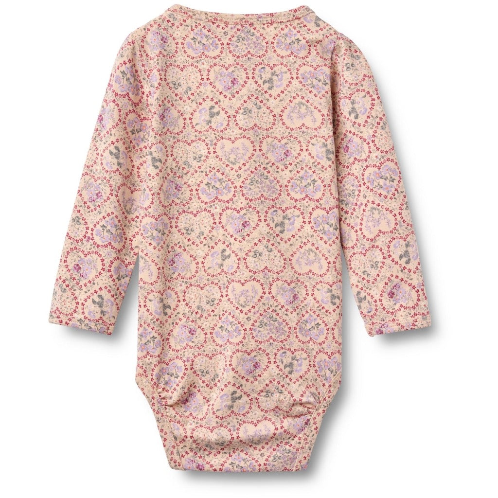 Wheat Liv Body L/S - Magenta heart flowers