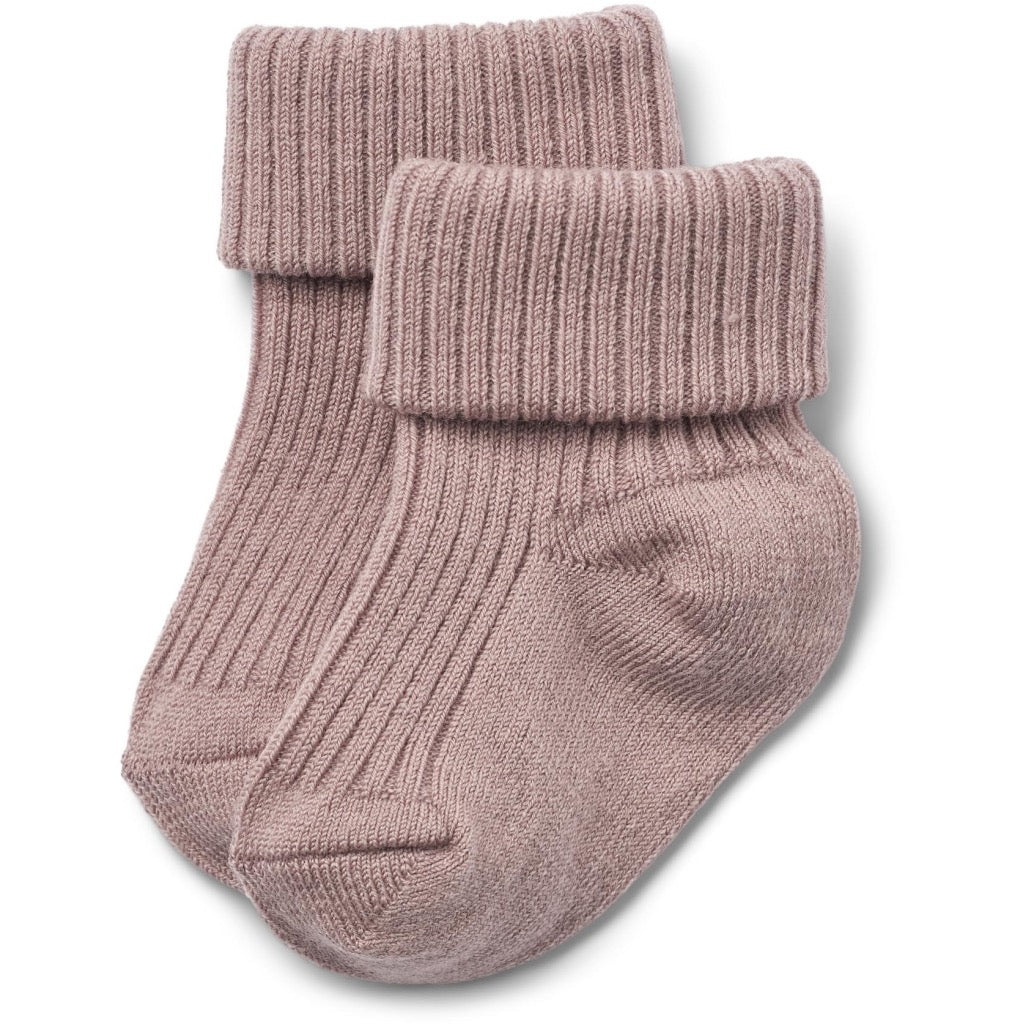 Wheat Ziggy uld ribstrømper - Dry rose