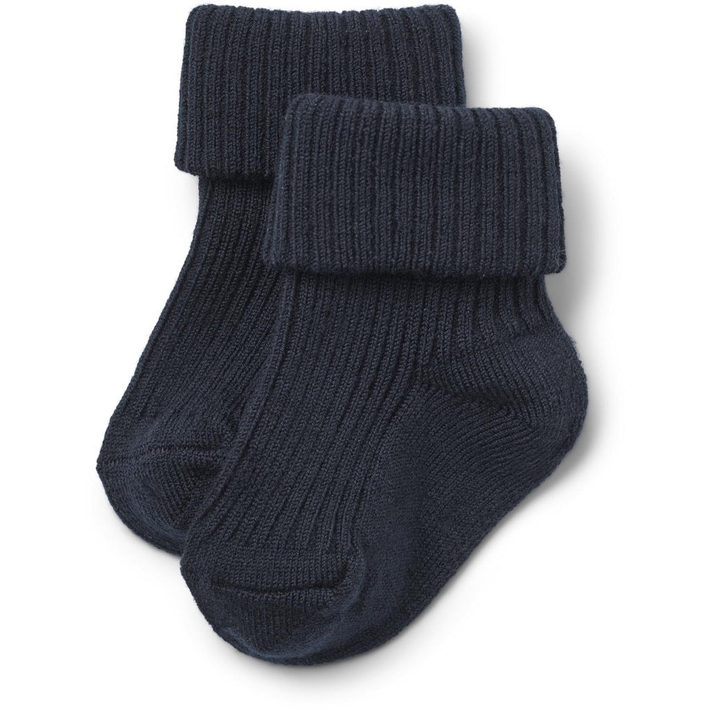 Wheat 2 pak Ziggy uld ribstrømper - Navy