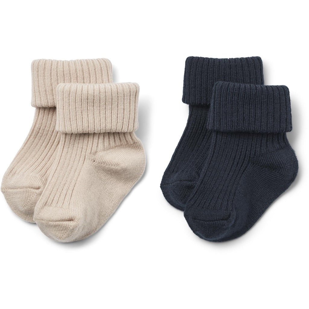 Wheat 2 pak Ziggy uld ribstrømper - Navy