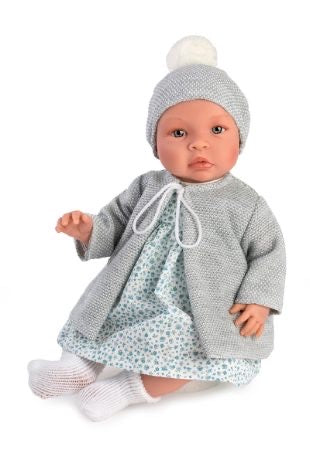 Asi Leonora Dukke, 46 cm. - Vestido Flores Azules con Chaque