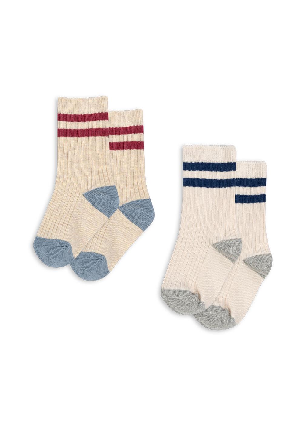 Kongens Sløjd 2-Pak Rib Strømper - Off White/Multi Strib