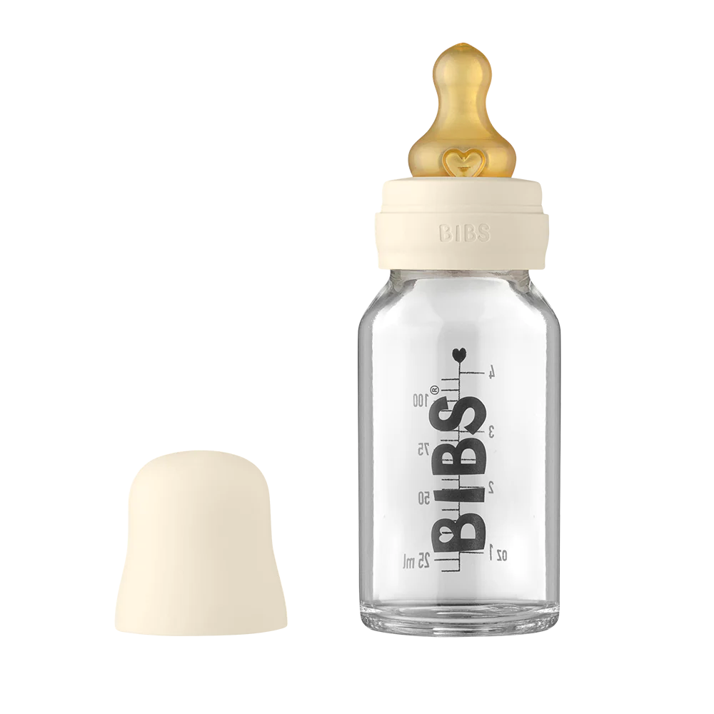 BIBS Baby Glass Bottle Complete Set Latex 110ml - Ivory