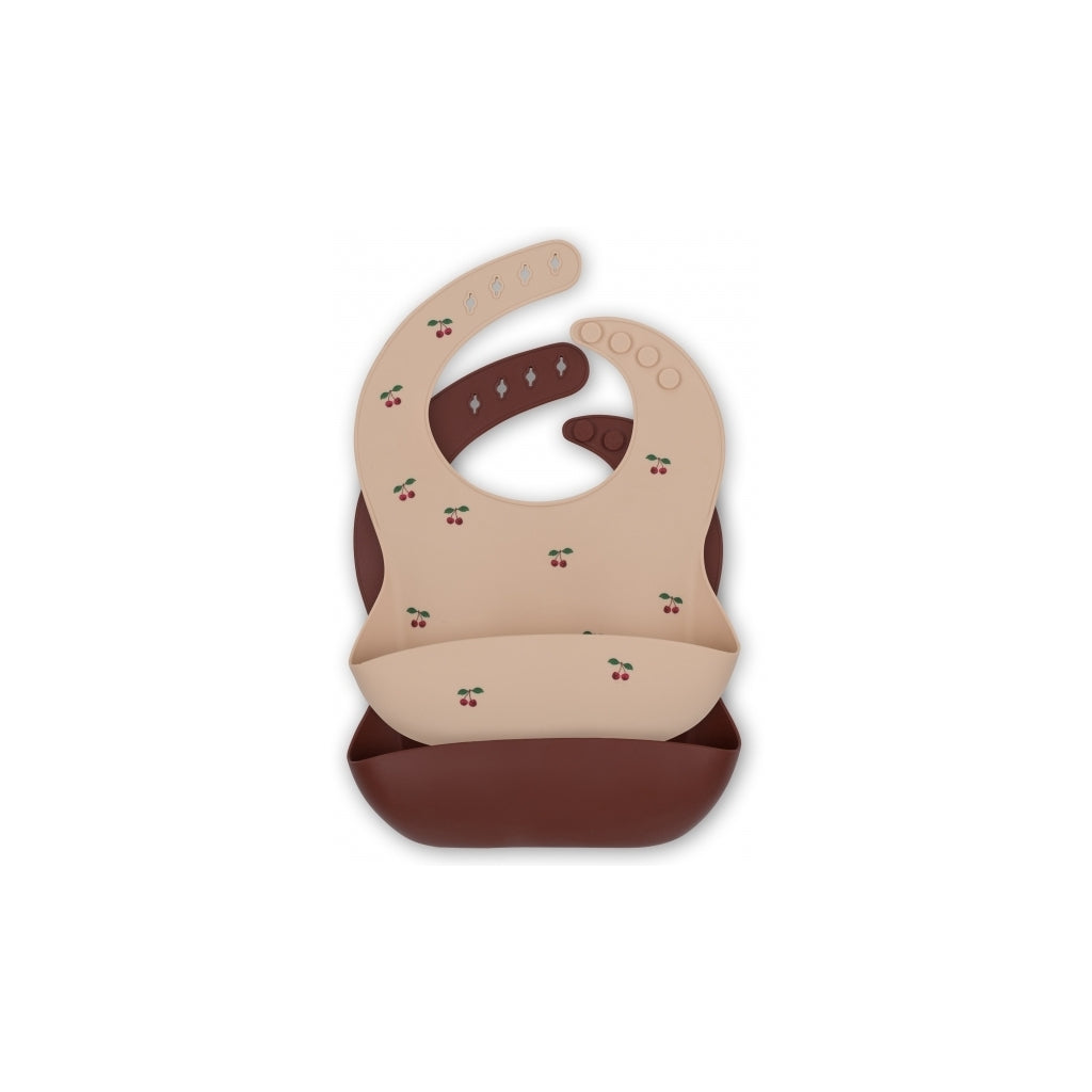 Konges Sløjd 2 Pak SILICONE Hagesmæk - CHERRY/MOCCA