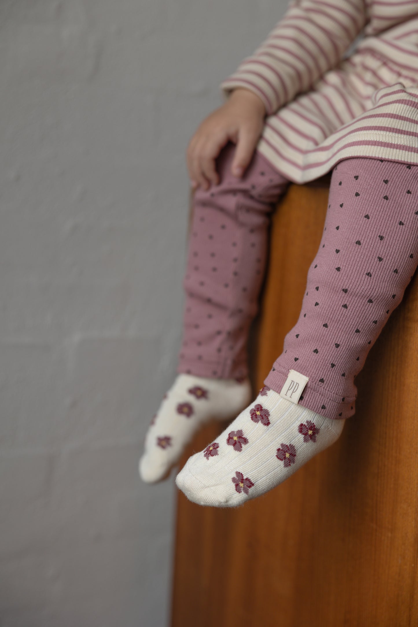 Petit Piao Modal Leggings Heart - Nostalgic Rose/Coffee Bean