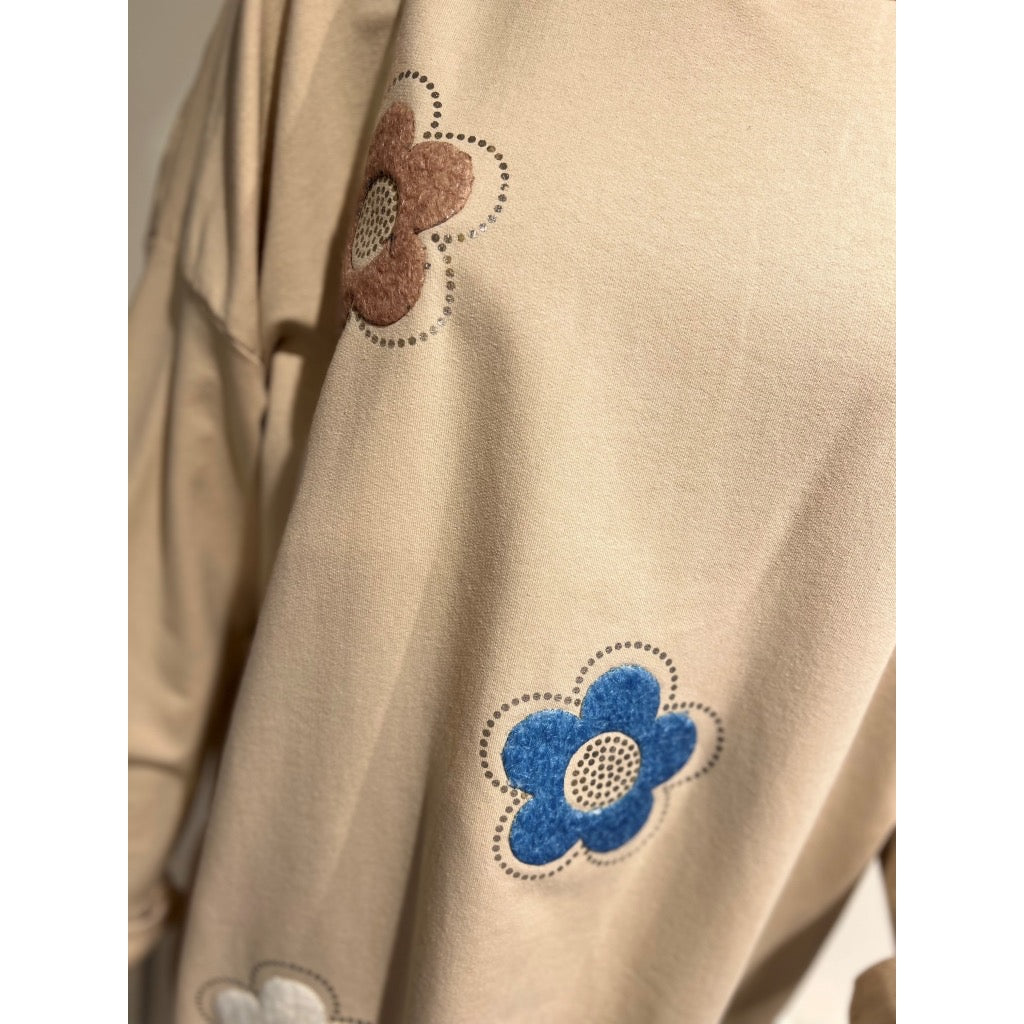 Vanting Oversize Flower Sweatshirt - Sand