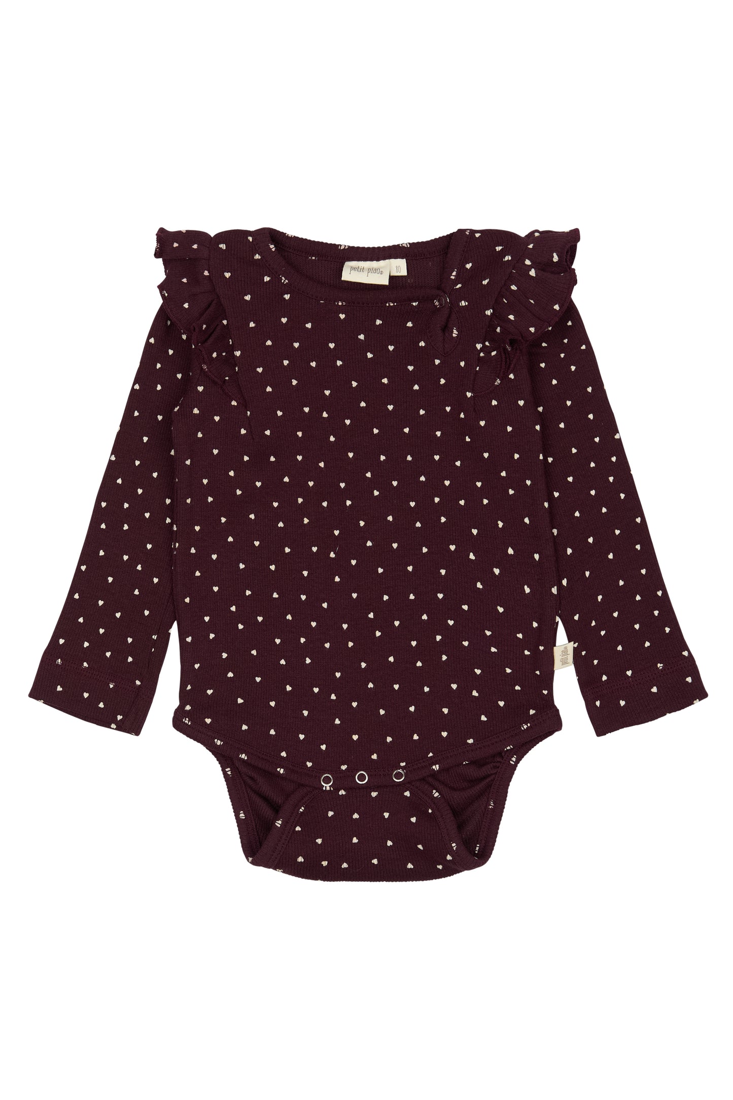 Petit Piao Modal Body L/S Heart - Dark Grape/White
