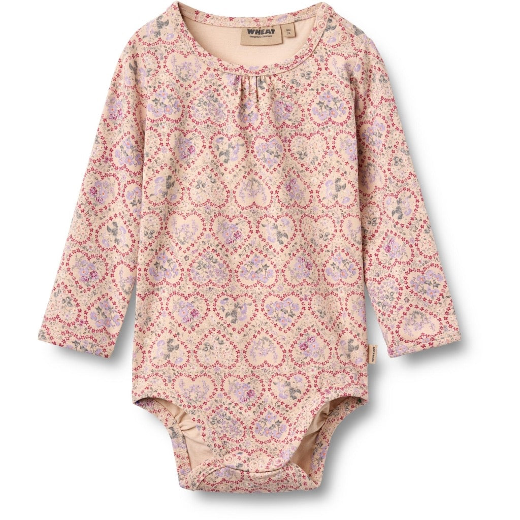 Wheat Liv Body L/S - Magenta heart flowers