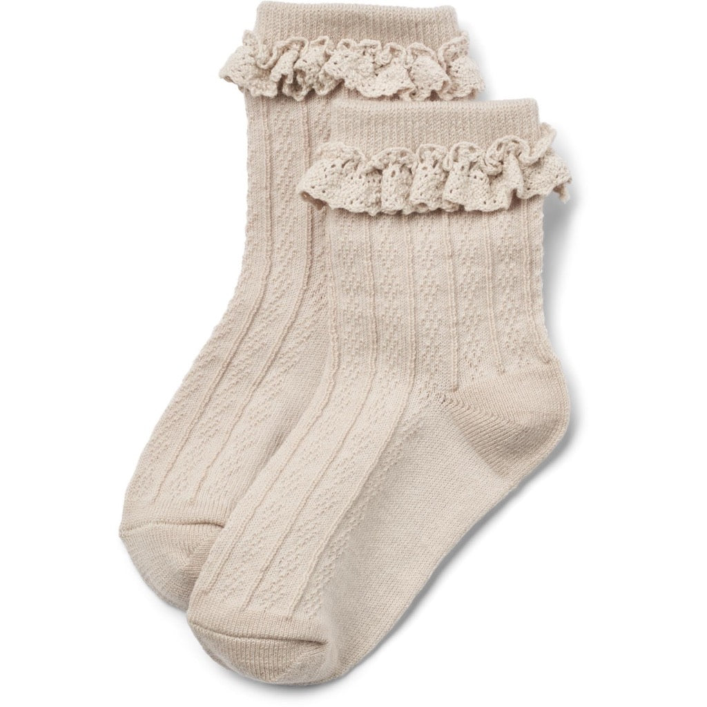 Wheat Noa Wool Lace Strømper - Offwhite