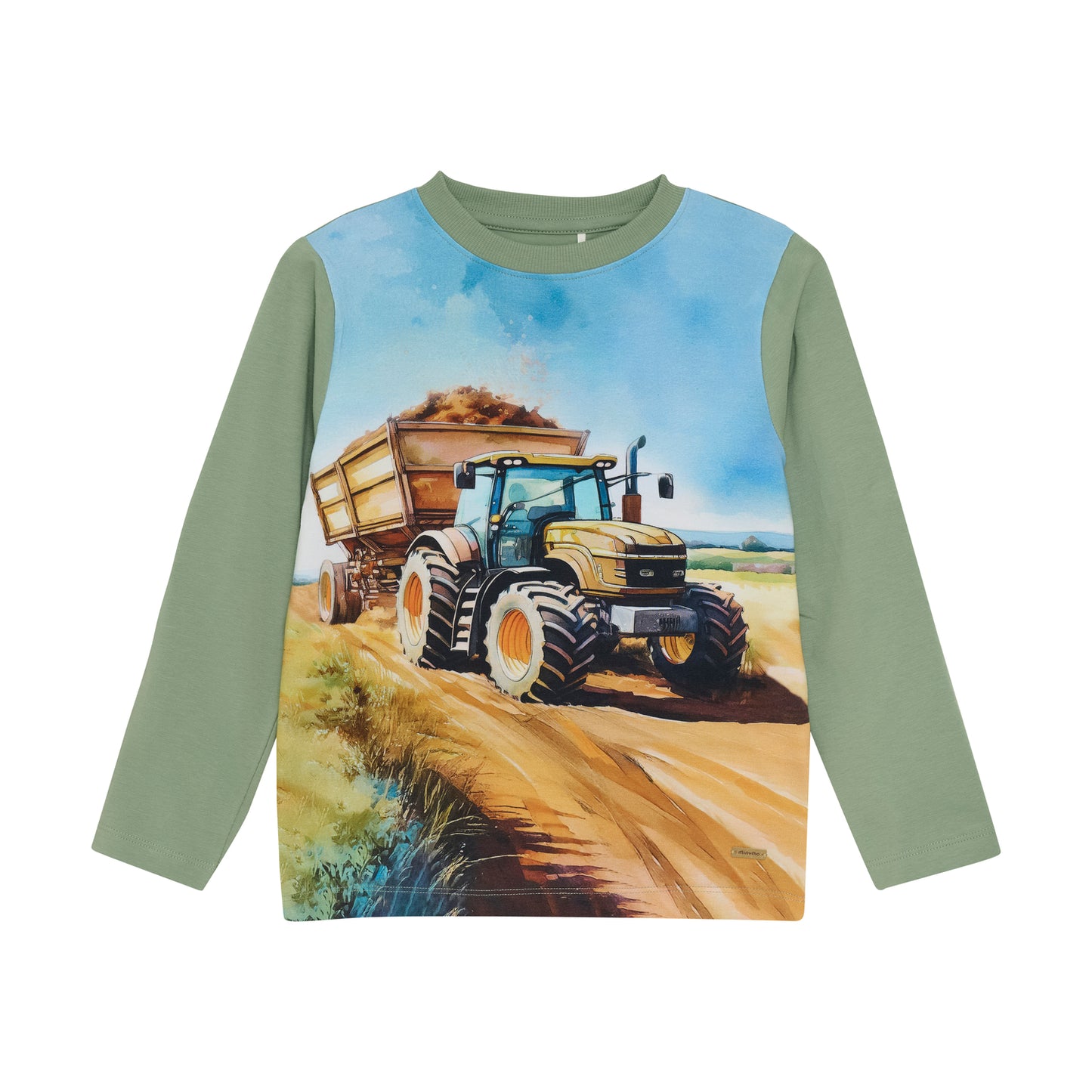 Minymo T-shirt LS m.traktor - Hedge Green