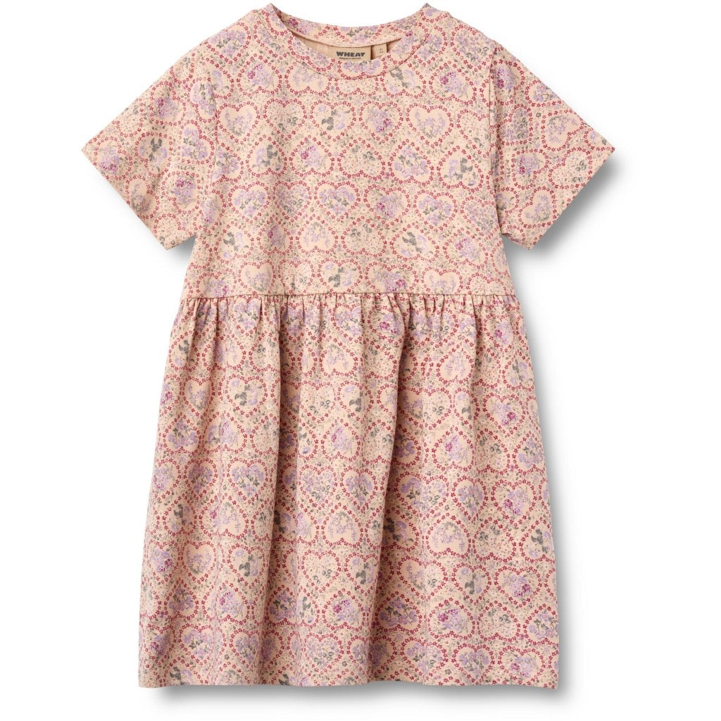 Wheat Anna Jersey Kjole S/S - Magenta heart flowers