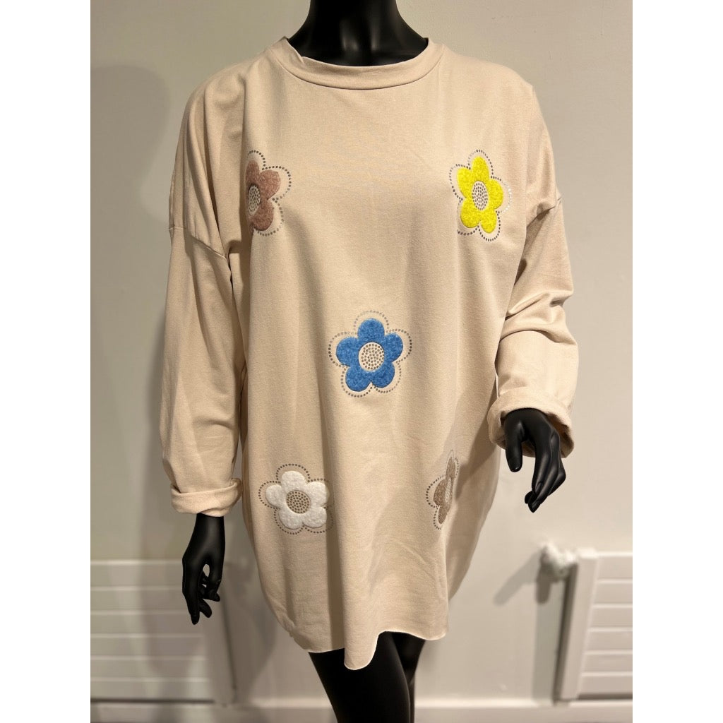 Vanting Oversize Flower Sweatshirt - Sand