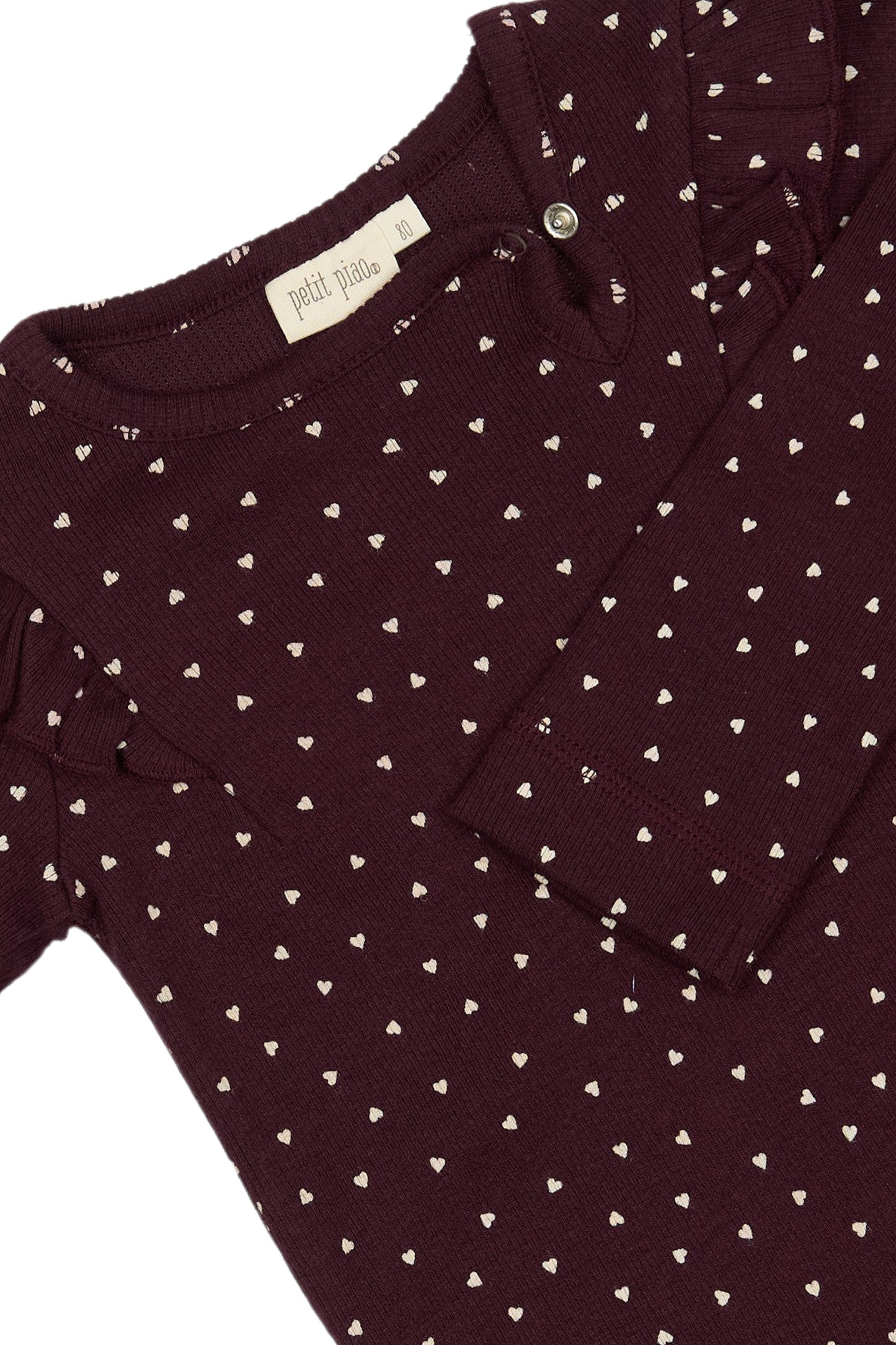 Petit Piao Modal Body L/S Heart - Dark Grape/White