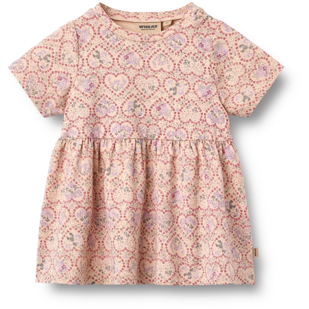 Wheat Anna Jersey Kjole S/S - Magenta heart flowers
