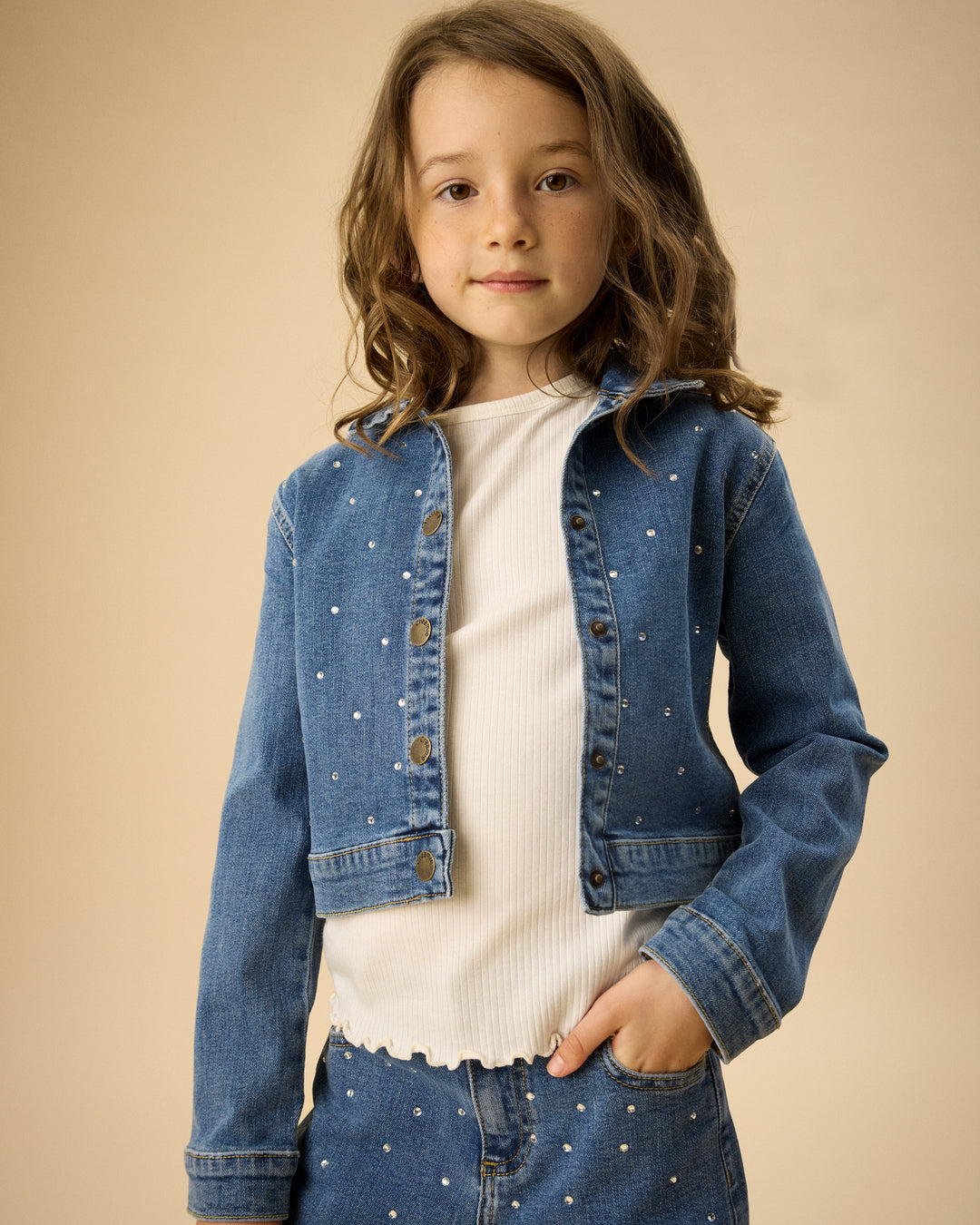 Creamie denim Jakke rhinestones - Blue Denim