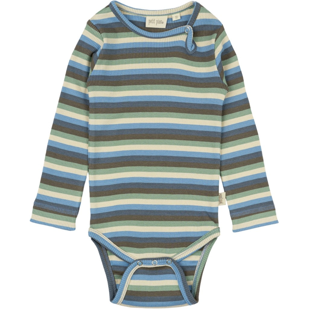 Petit Piao gestreifter Modal-Bodysuit L/Ä - Allure Blue Multi Stripe