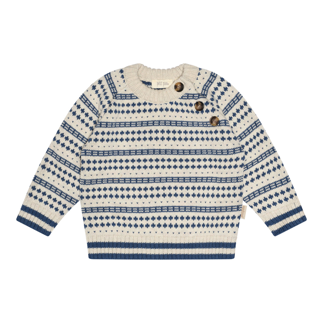 Petit Piao nordischPetit Piao O-Neck Nordic Knit Sweater-Nature Whiteer Strickpullover mit O-Ausschnitt – Naturweiß