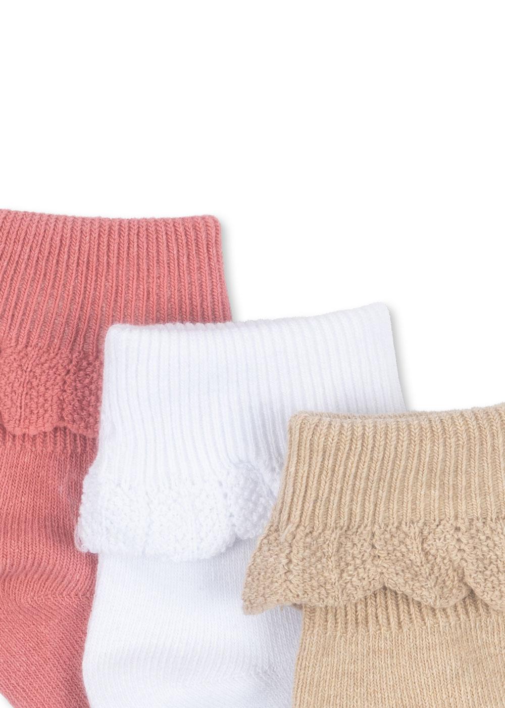 Kongens Sløjd 3er-Pack Rüschensocken - Sand/Optikweiß/Himbeere