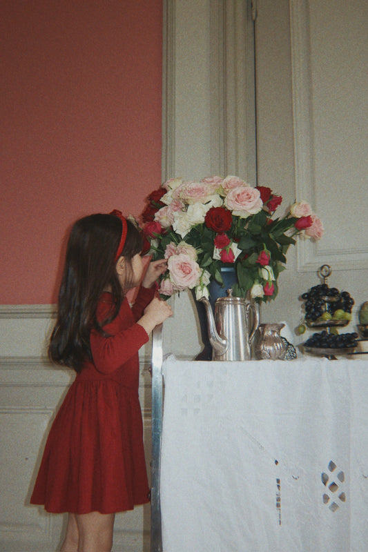 Konges Sløjd VELVET BOW HÅRBØJLE - RED/GLITTER