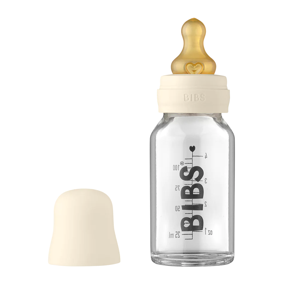 BIBS Baby Glasflasche Komplettset Latex 110ml - Ivory
