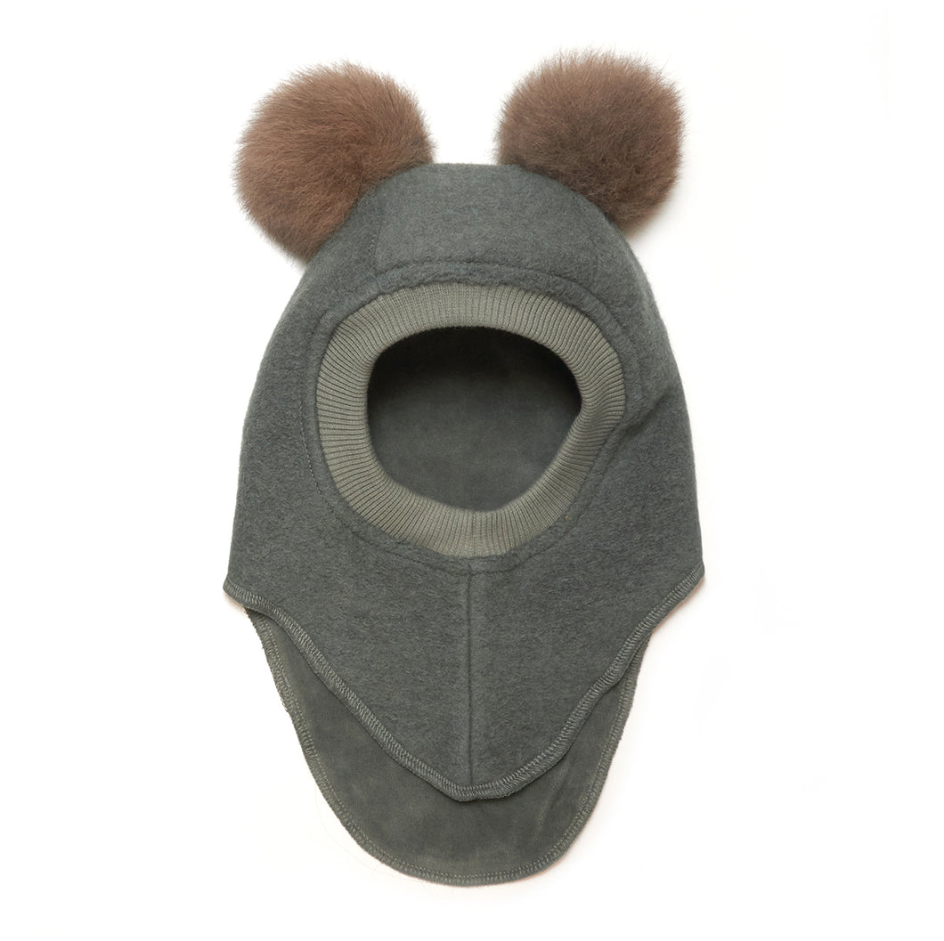 HUTTEliHUT BIG BEAR Mütze mit Halsschal aus Wolle - Agave/Grau