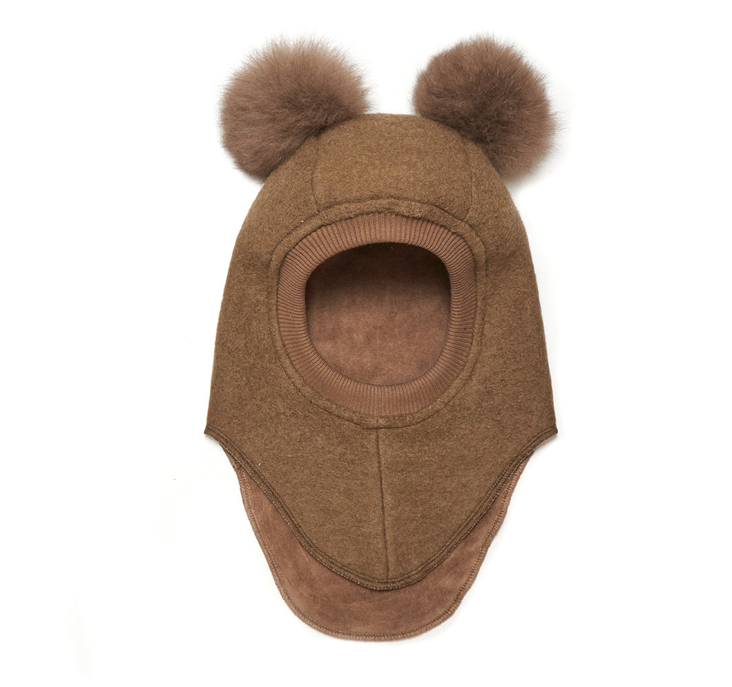 HUTTEliHUT BIG BEAR Mütze mit Halsschal aus Wolle - Maulwurf/Grau